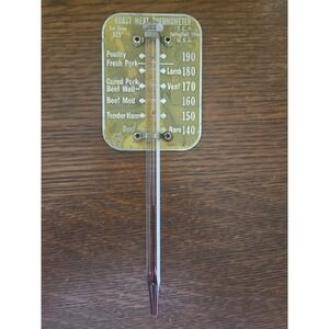 Vintage TCA Roast Meat Thermometer Springfield Ohio USA Yellow Aluminum & Glass